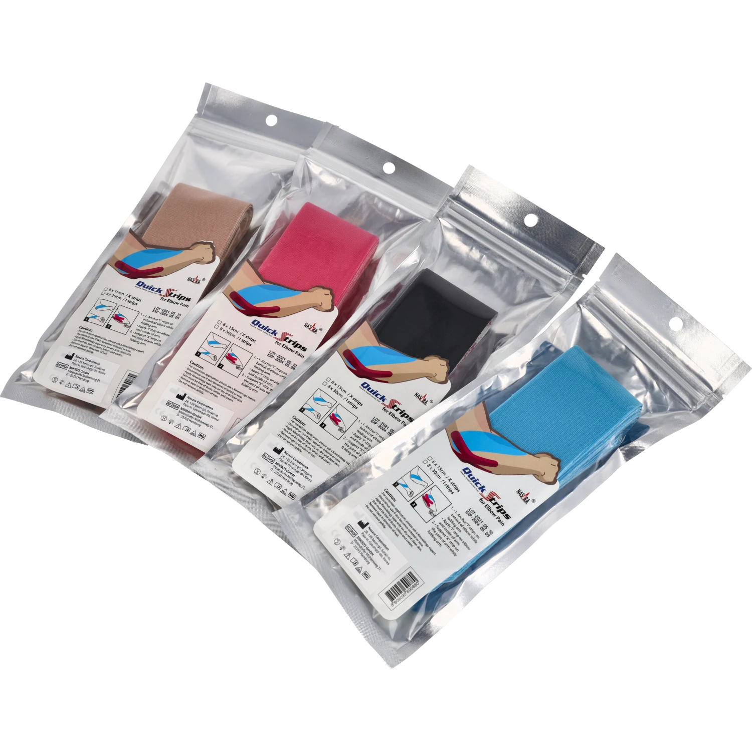 Nasara Kinesiologie Tape Pain Pack Elbow alle Farben Nasara Kinesiologie Tape Pain Pack Elbow alle Farben Verpackung Gruppenfoto
