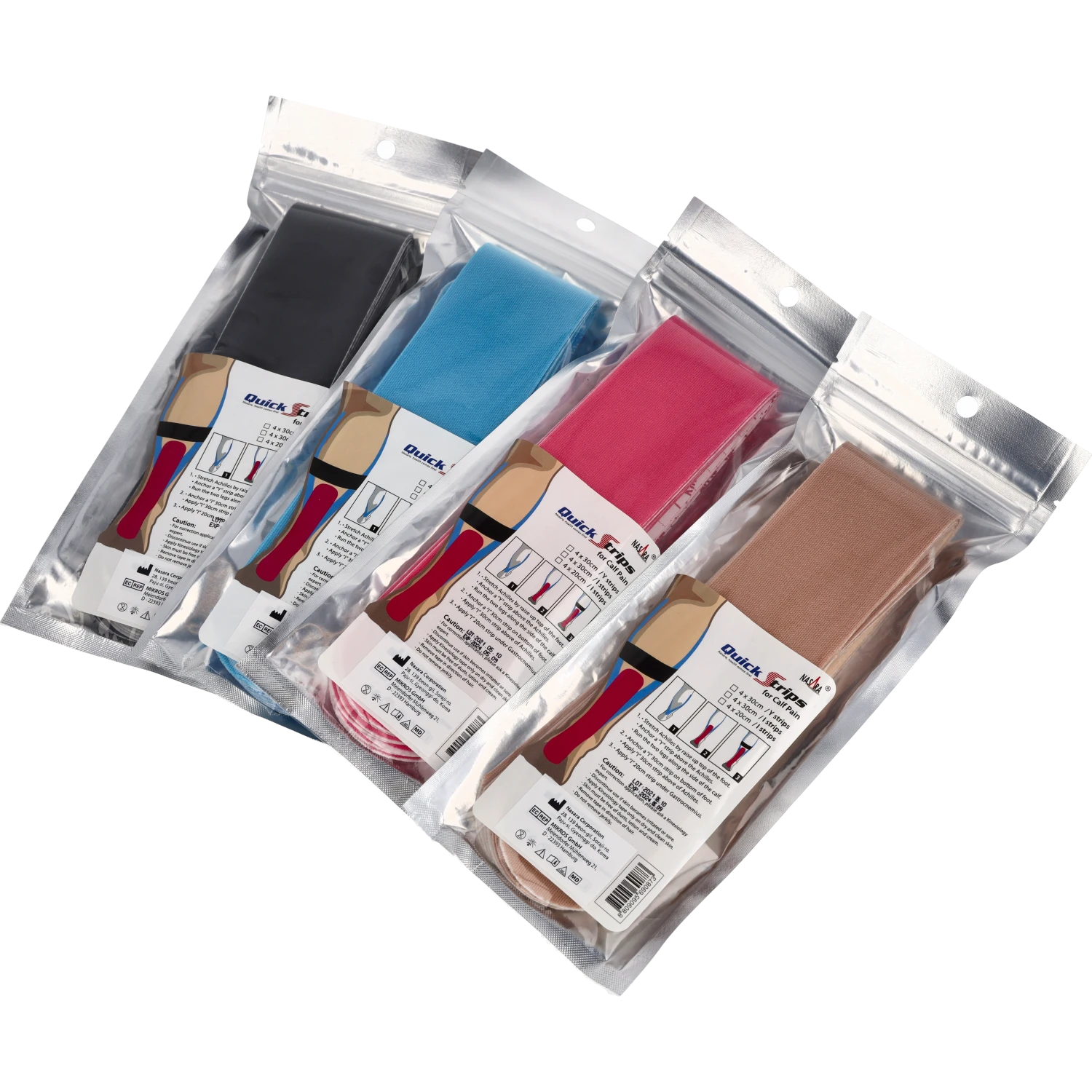 Nasara Kinesiologie Tape Pain Pack Calf alle Farben Nasara Kinesiologie Tape Pain Pack Calf alle Farben Gruppenfoto Verpackung