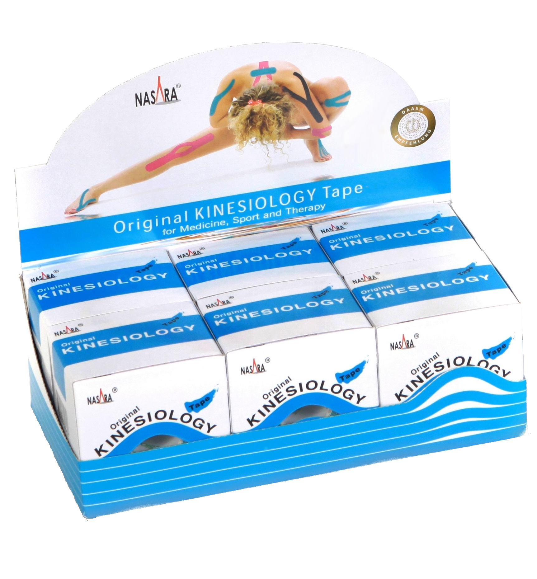 Nasara Kinesiologie Tape 6er Box Türkis Displaybox offen