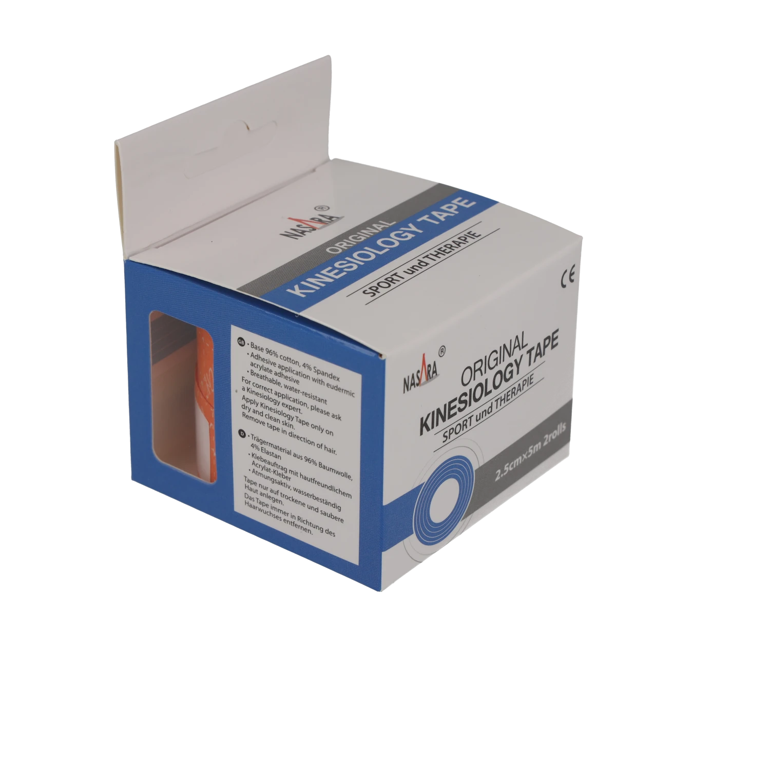 Nasara Kinesiologie Tape 2,5cm Orange Verpackung