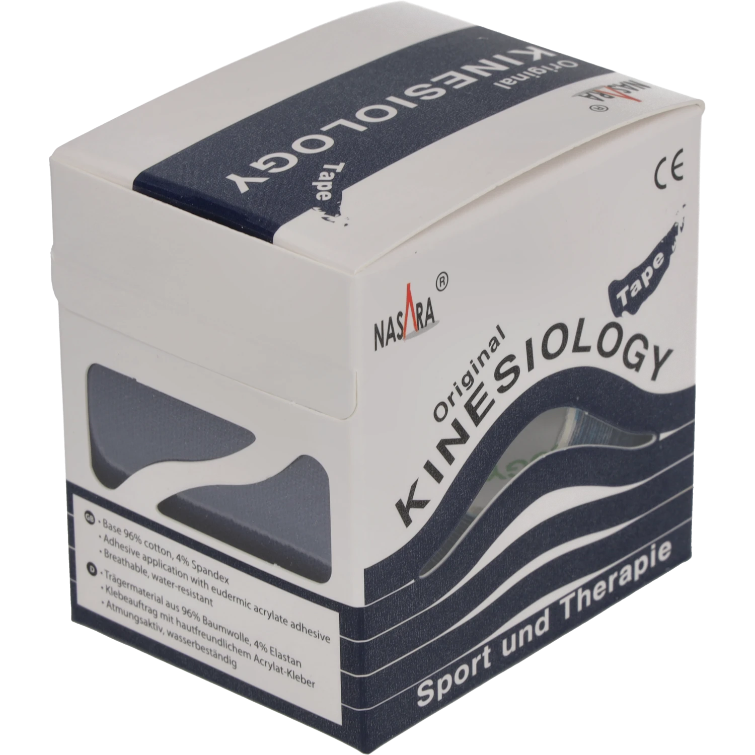 Nasara Kinesiologie Tape 5cm Dunkelblau Verpackung seitlich