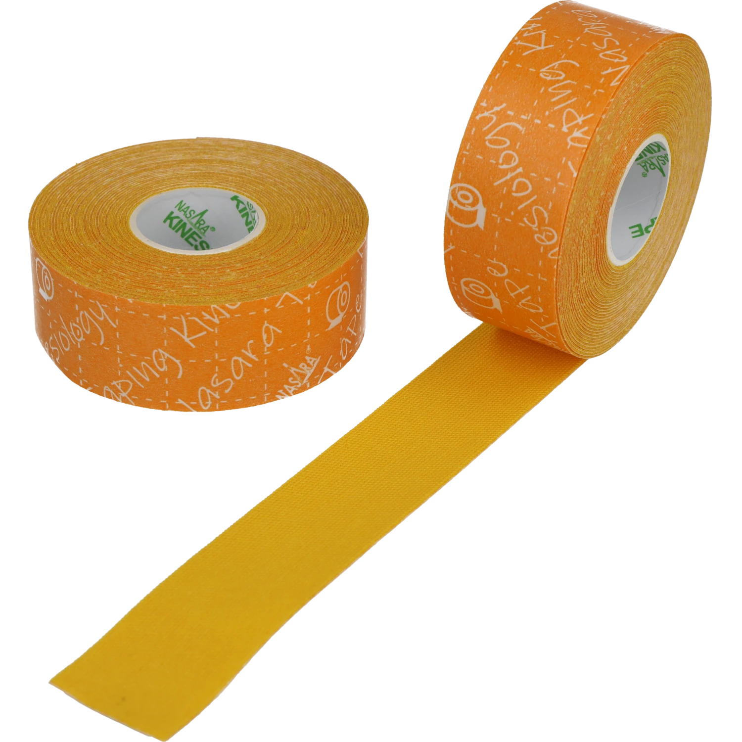 Nasara Kinesiologie Tape 2,5cm Gelb zwei Einzelrollen nebeneinander