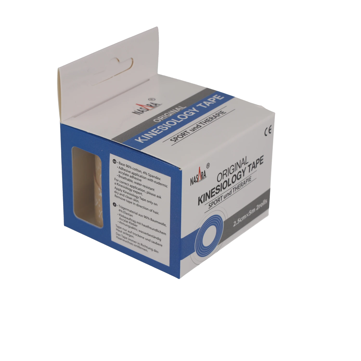 Nasara Kinesiologie Tape 2,5cm Beige Verpackung