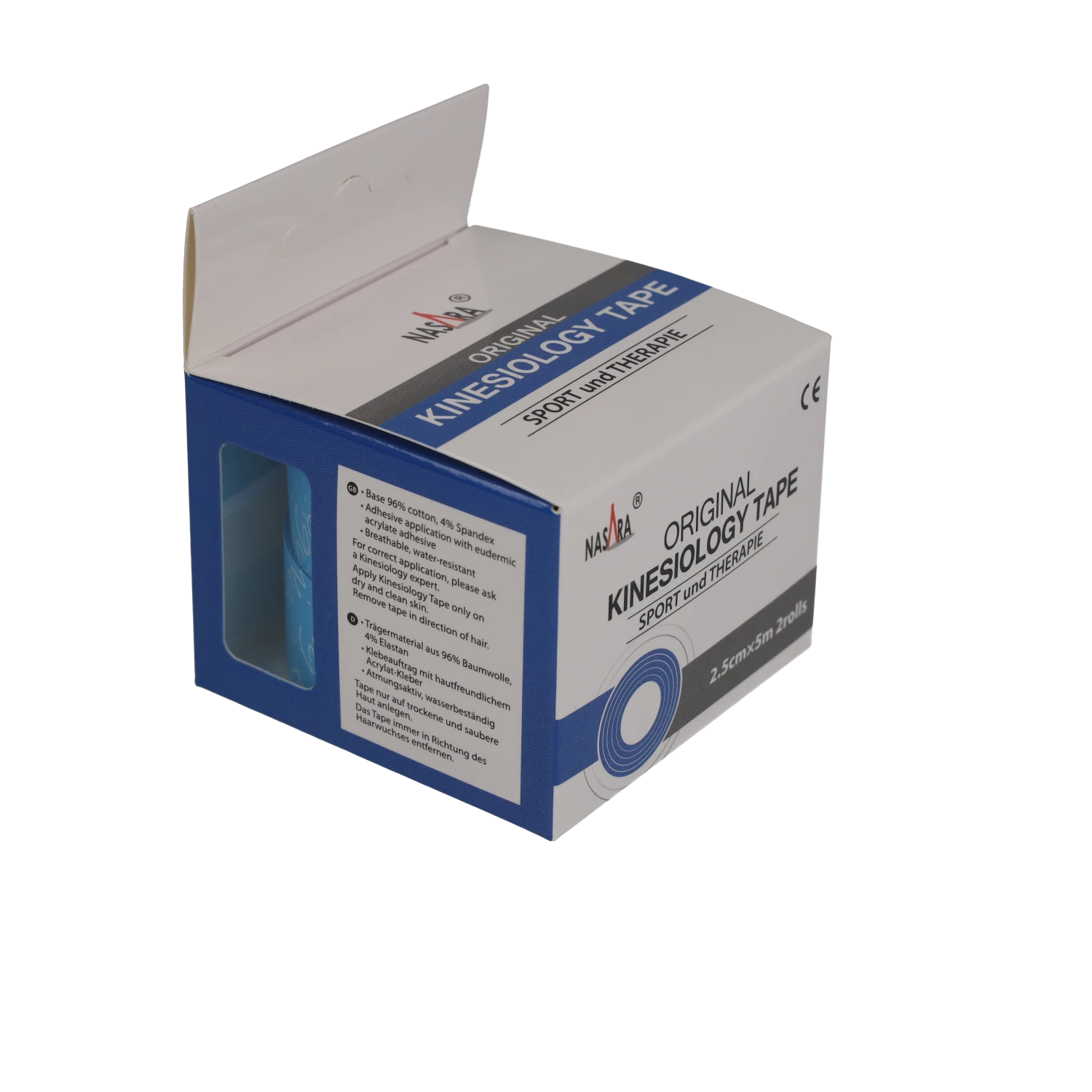 Nasara Kinesiologie Tape 2,5cm Türkis Verpackung