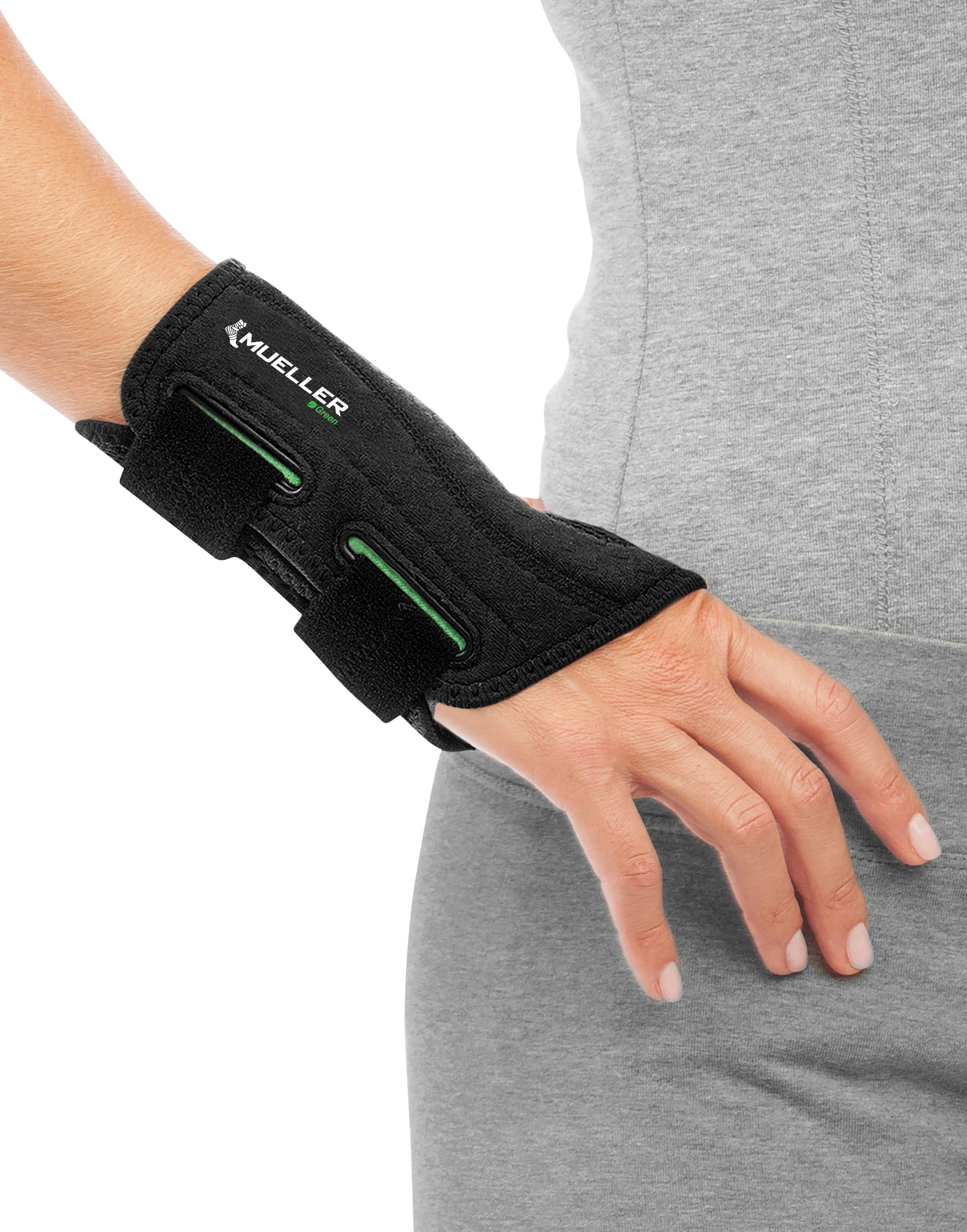 Mueller Greenline Fitted Wrist Brace 8627 Hüfte Mueller Greenline Fitted Wrist Brace 8627 Demonstration Handgelenk in Hüfte