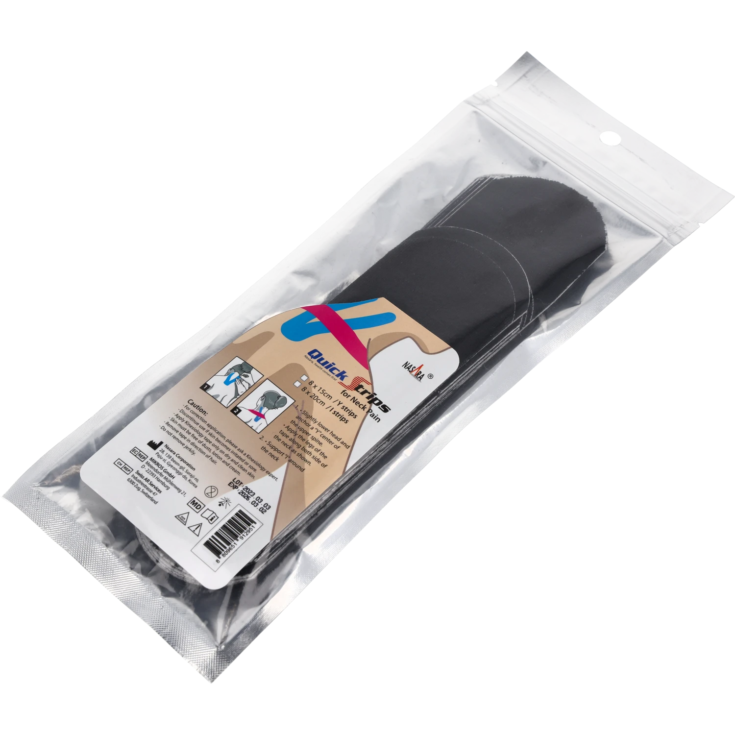Nasara Kinesiologie Tape Pain Pack Neck Schwarz Verpackung