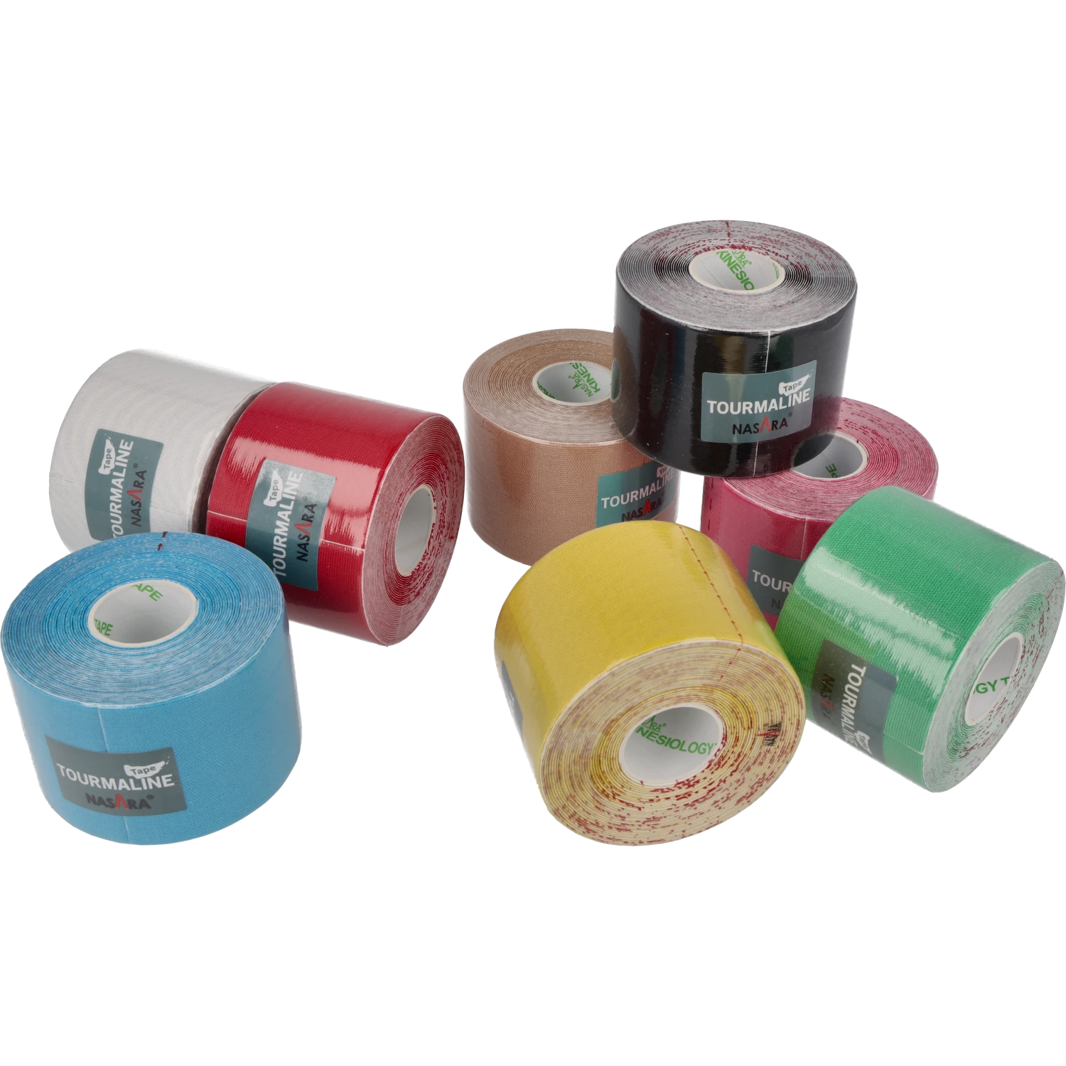 Nasara Tourmalin Kinesiologie Tape alle Farben ausgepackt Gruppenfoto