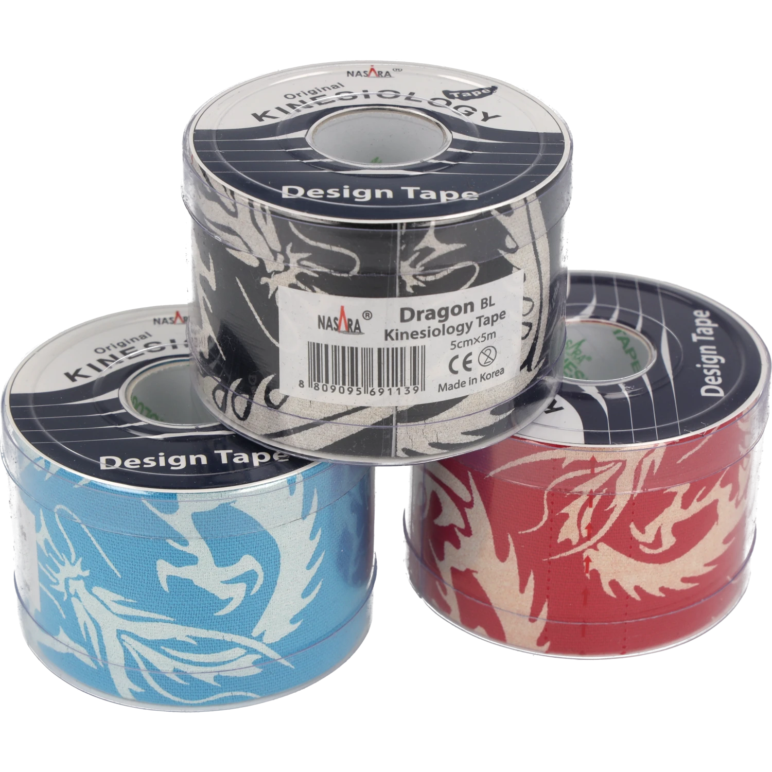 Nasara Kinesiologie Dragon Tape alle Farben in Verpackung Pyramide