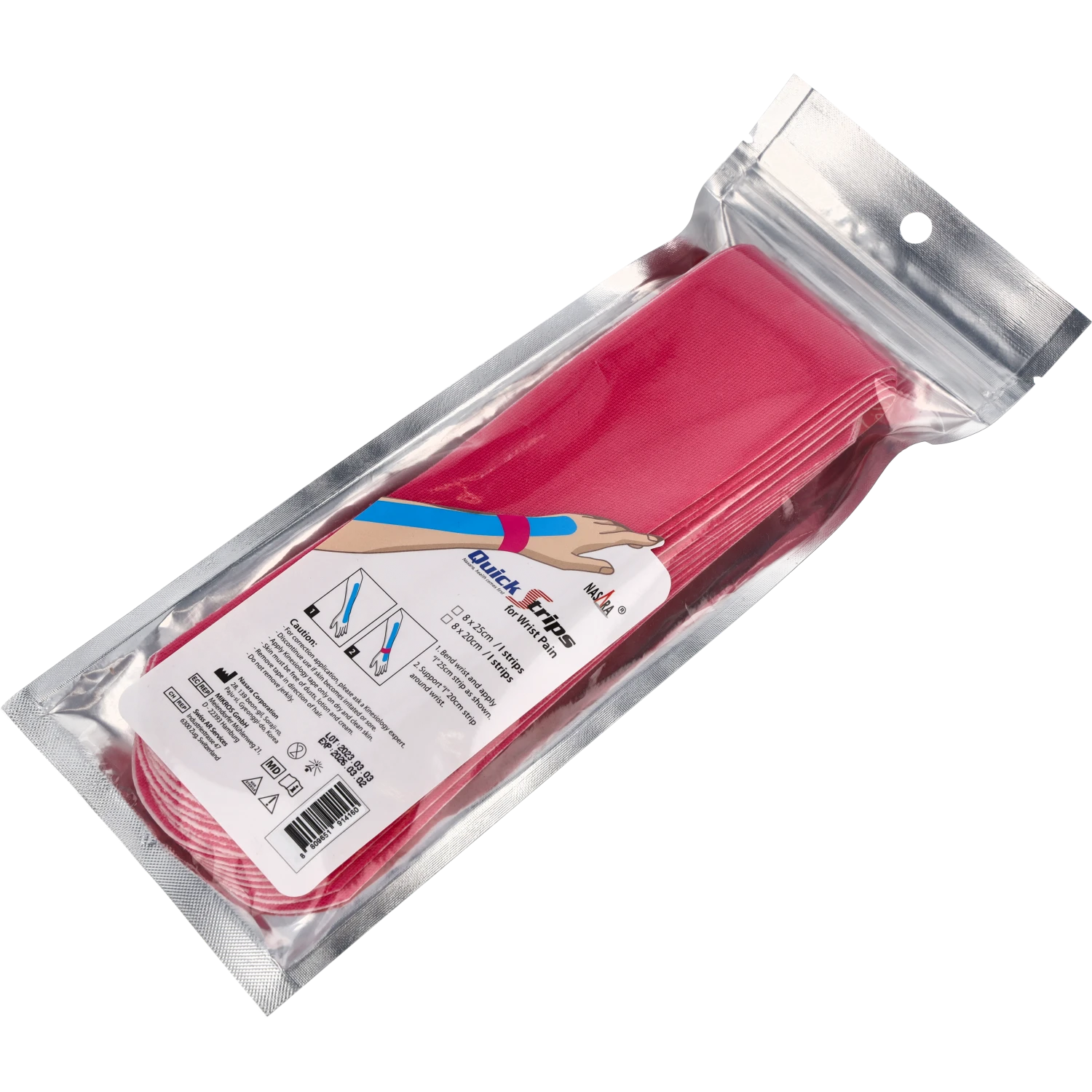 Nasara Kinesiologie Tape Pain Pack Wrist Pink Verpackung