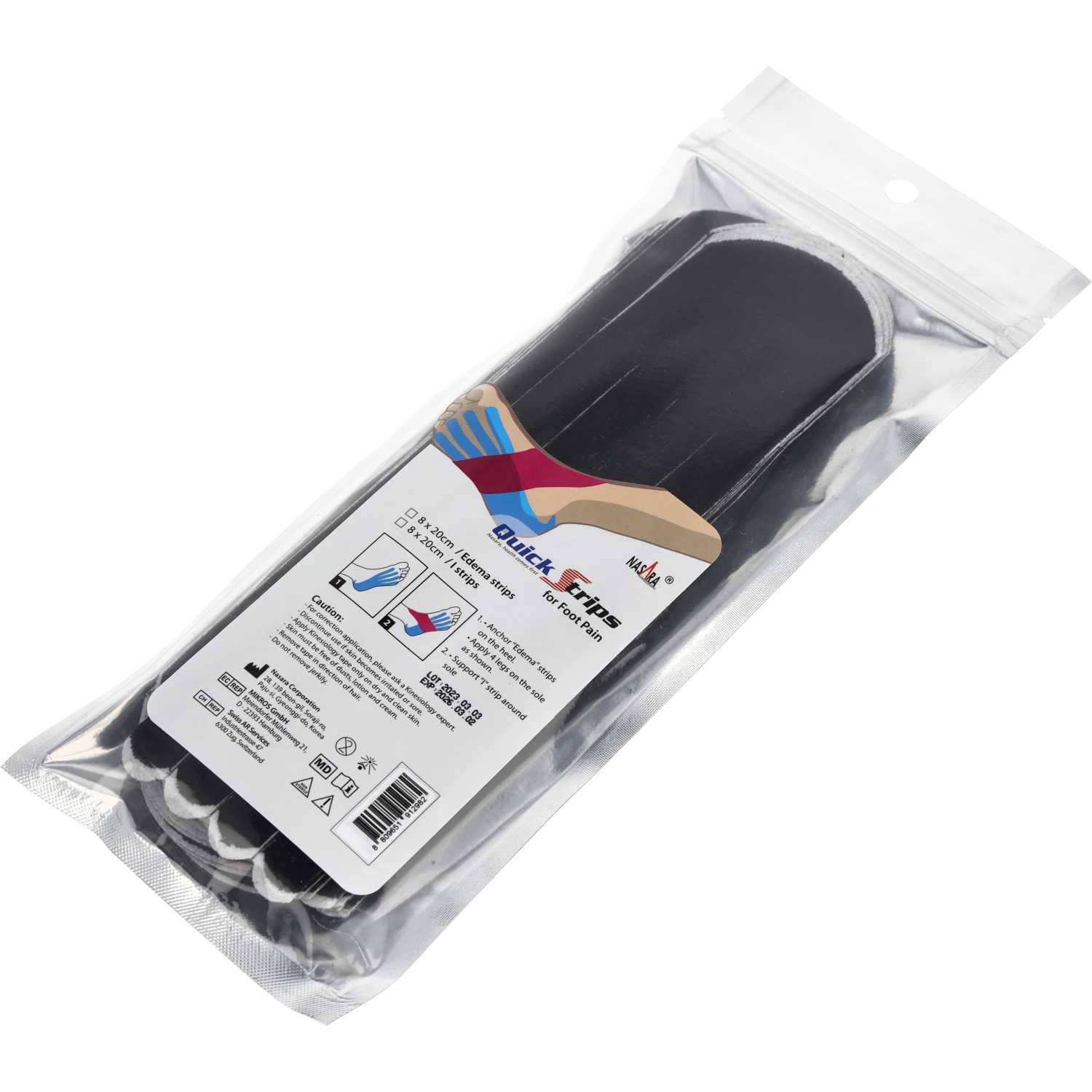 Nasara Kinesiologie Tape Pain Pack Foot Schwarz Verpackung