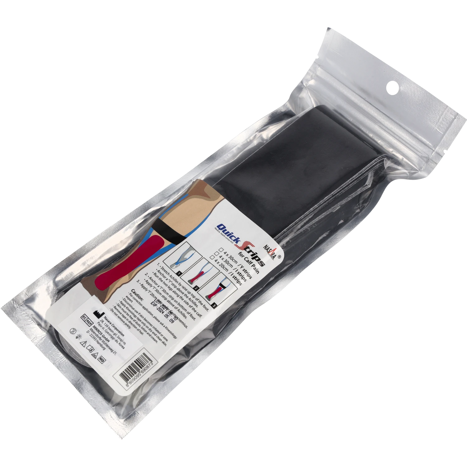 Nasara Kinesiologie Tape Pain Pack Calf Schwarz Verpackung