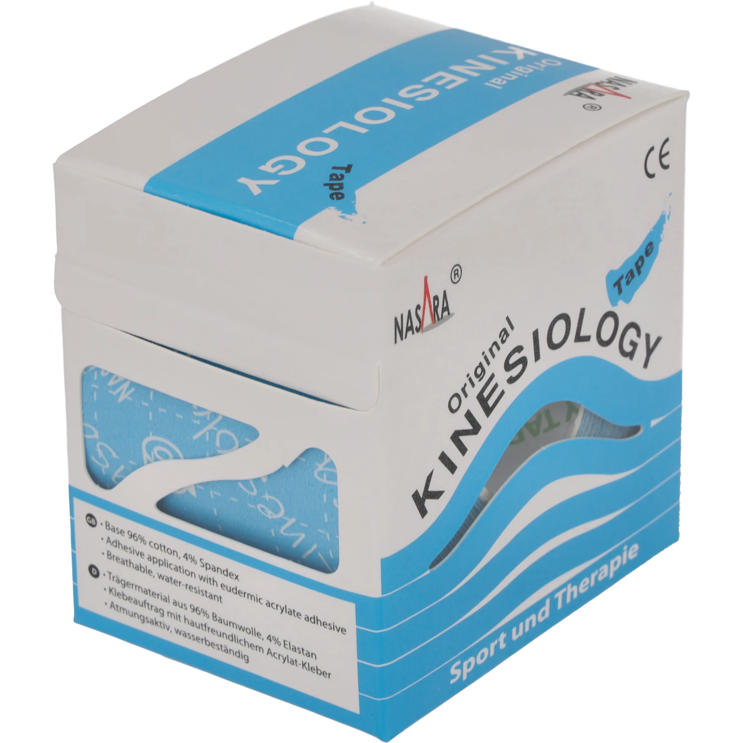 Nasara Kinesiologie Tape 5cm Türkis Verpackung seitlich