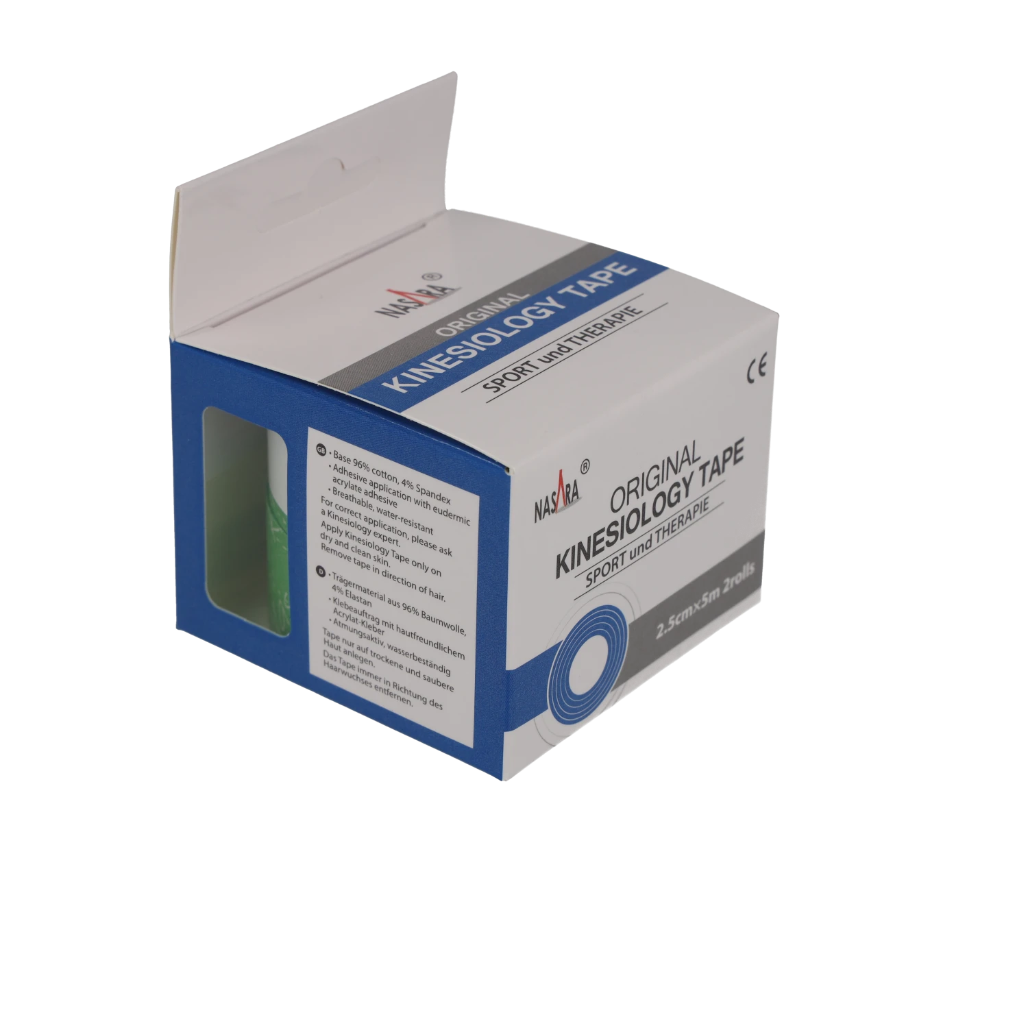 Nasara Kinesiologie Tape 2,5cm Grün Verpackung