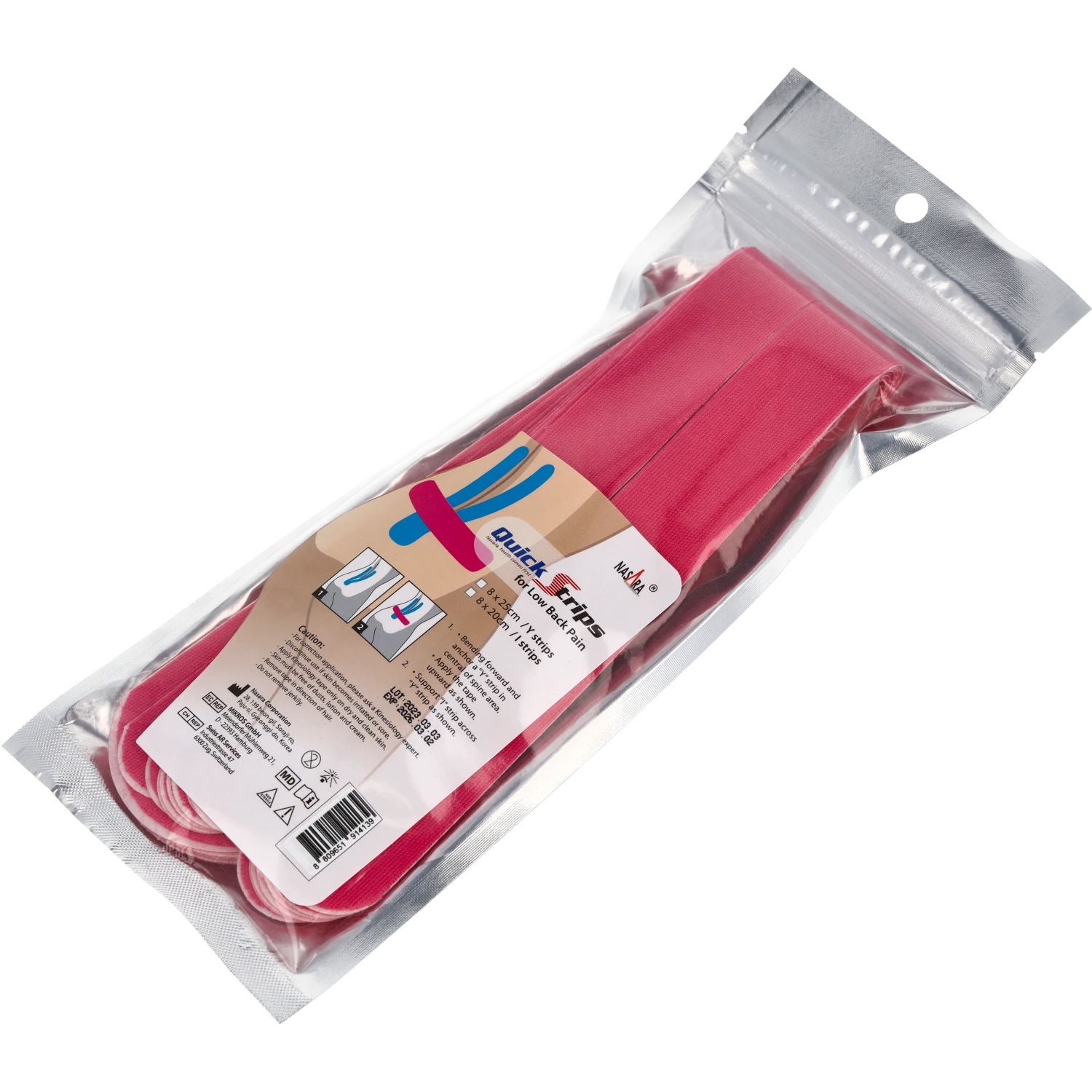 Nasara Kinesiologie Tape Pain Pack Lower Back Pink Verpackung
