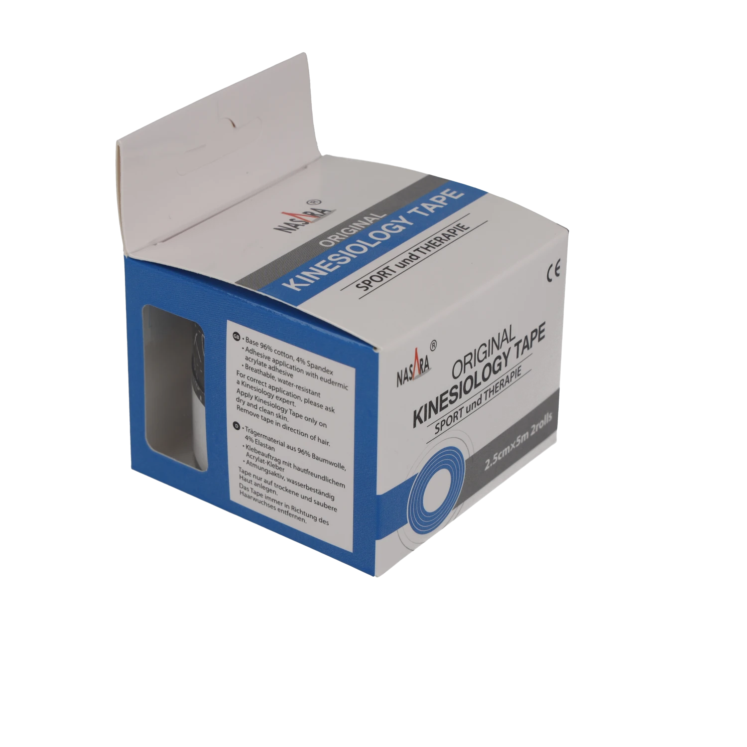 Nasara Kinesiologie Tape 2,5cm Schwarz Verpackung