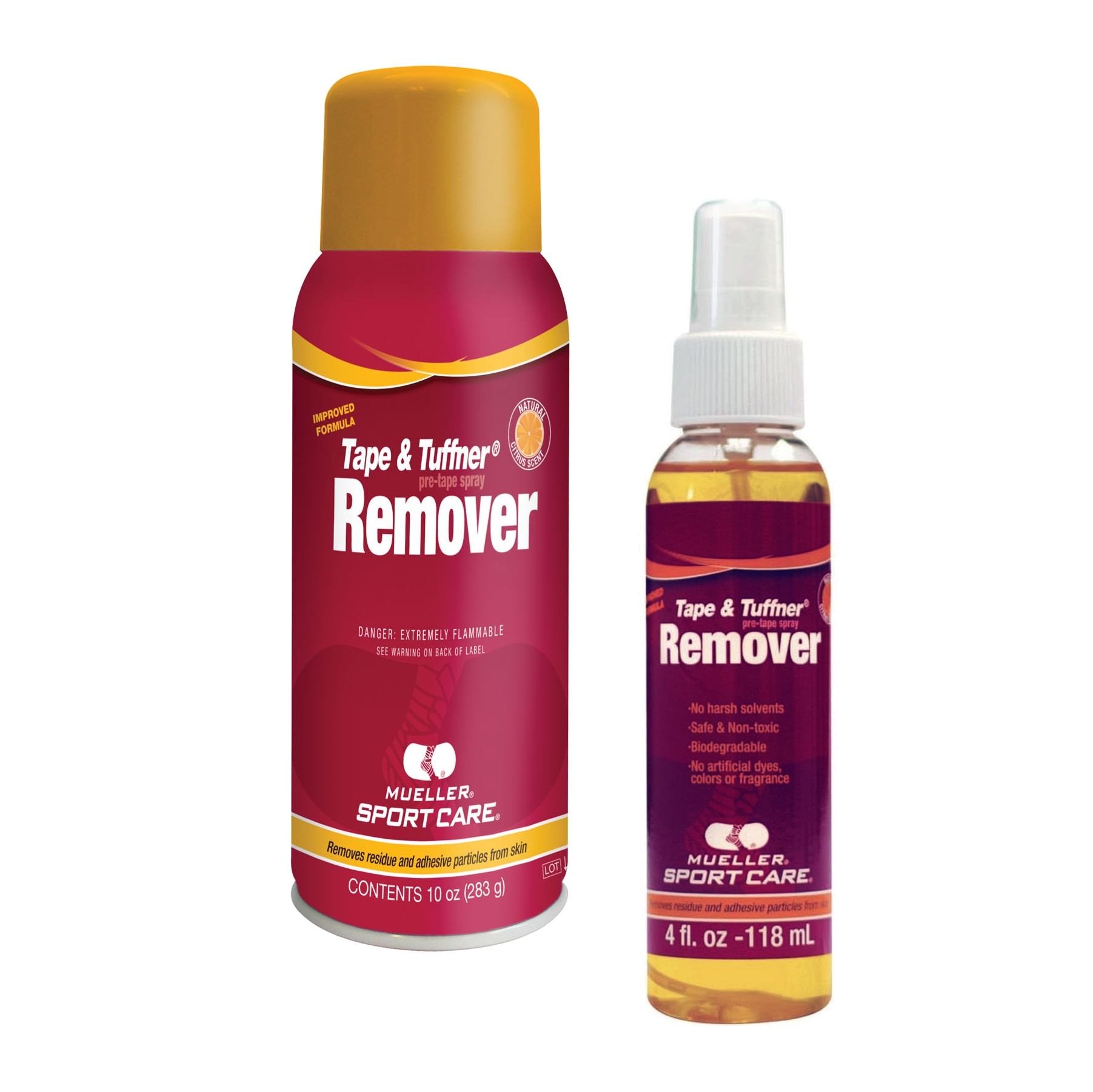 Mueller Tape und Tuffner Remover Spray beide Varianten nebeneinander