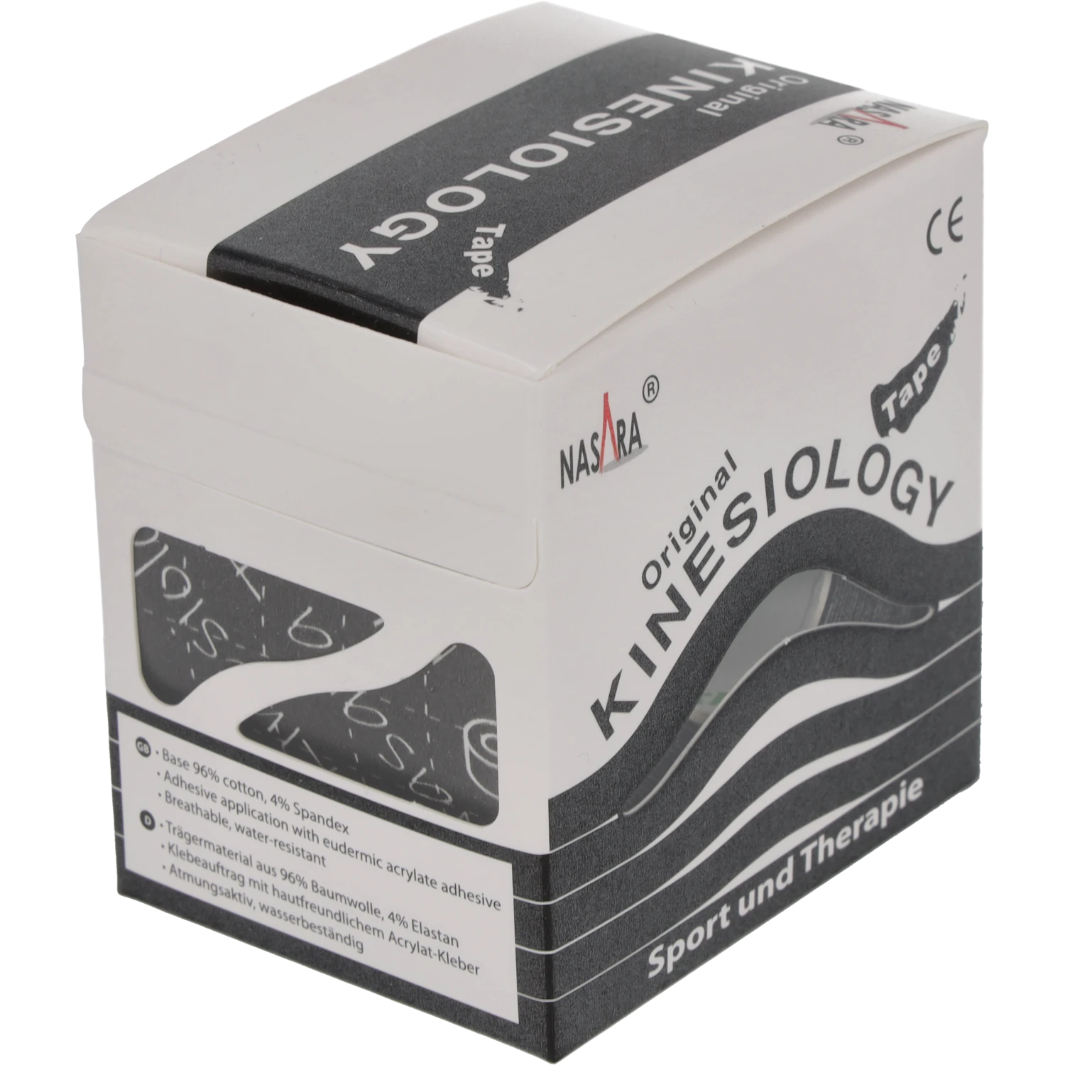 Nasara Kinesiologie Tape 5cm Schwarz Verpackung seitlich