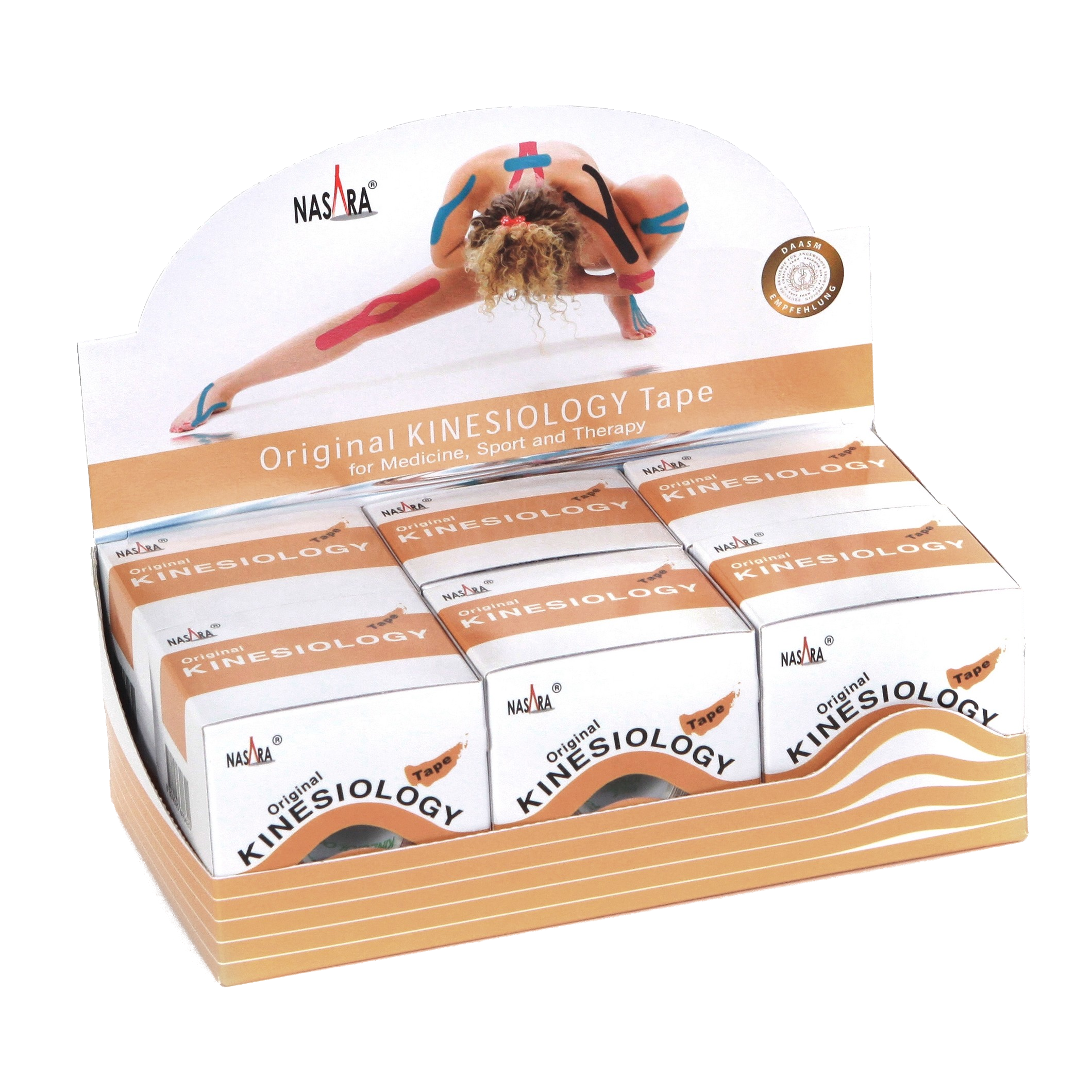 Nasara Kinesiologie Tape 6er Box Beige offene Displaybox
