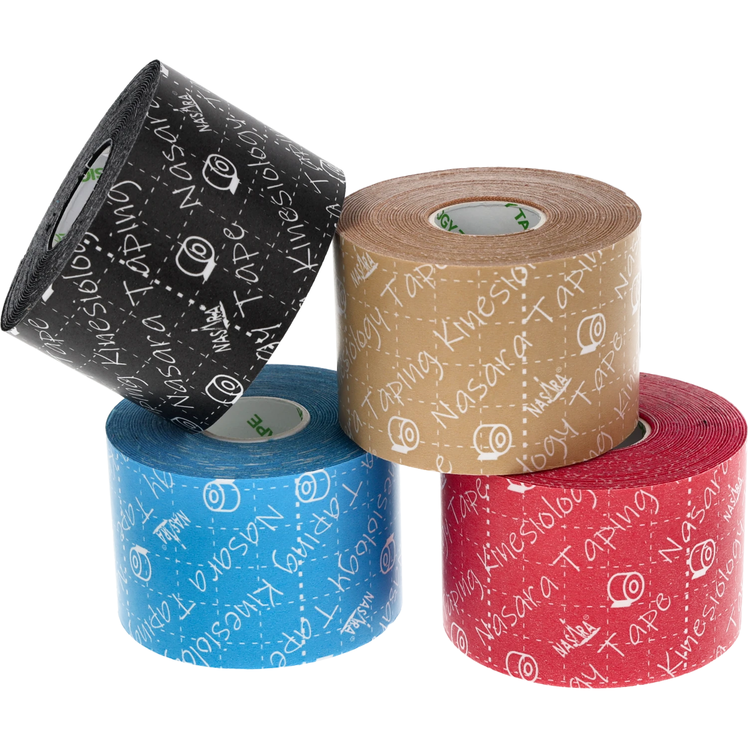 Nasara Kinesiologie Tape 4er-Set klassische Farben Stapel Nasara Kinesiologie Tape 4er-Set alle klassischen Farben gestapelt