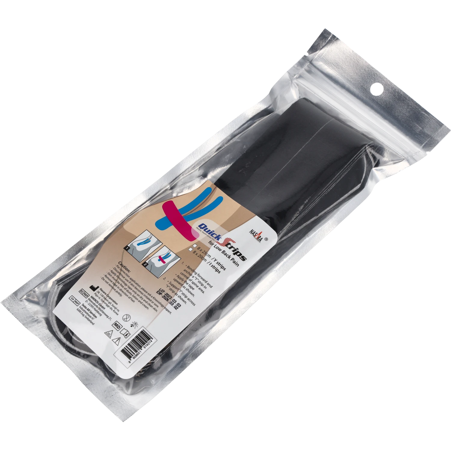 Nasara Kinesiologie Tape Pain Pack Lower Back Schwarz Verpackung