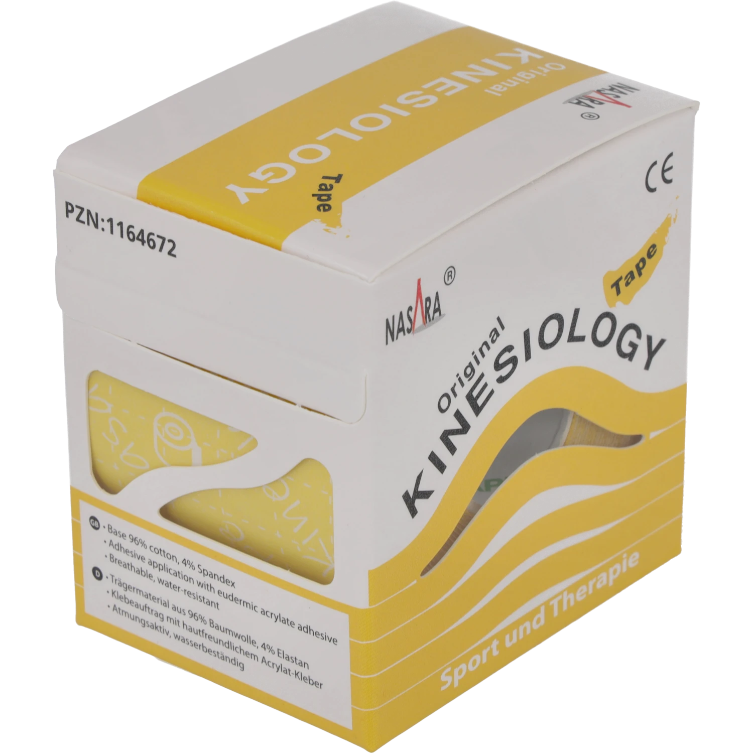 Nasara Kinesiologie Tape 5cm Gelb Verpackung seitlich