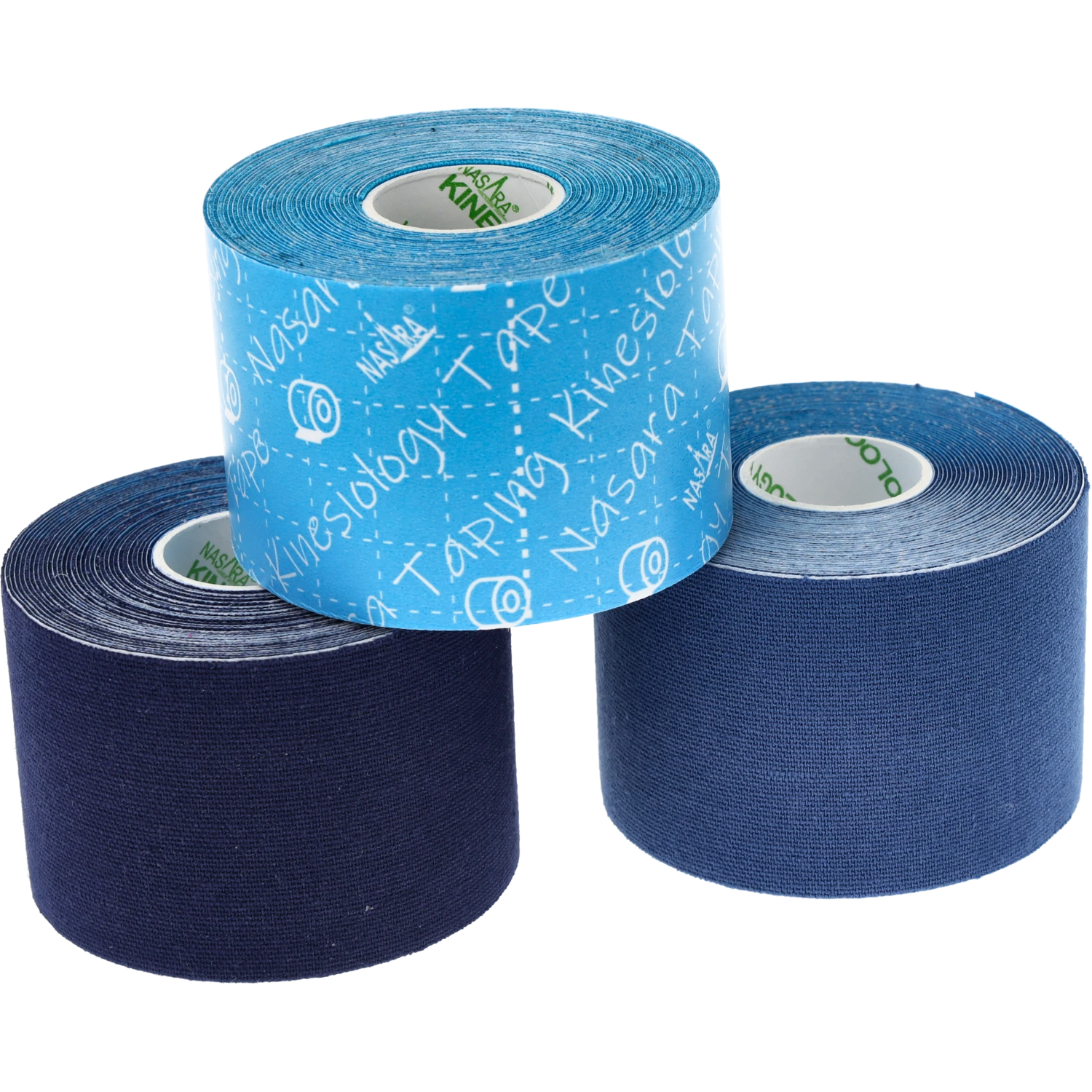 Nasara Kinesiologie Tape 3er-Set Blue Line 3 Blautöne als Pyramide