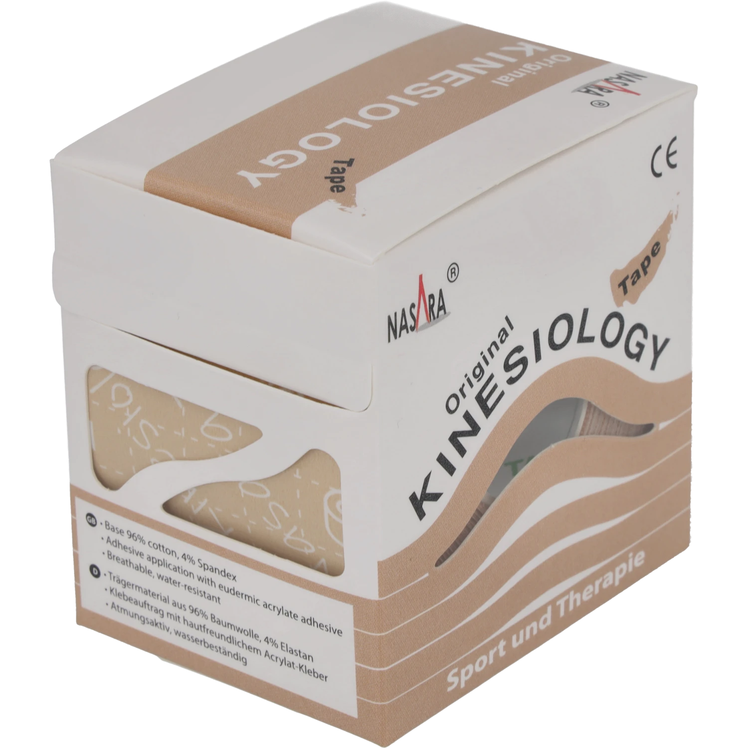 Nasara Kinesiologie Tape 5cm Beige Verpackung seitlich