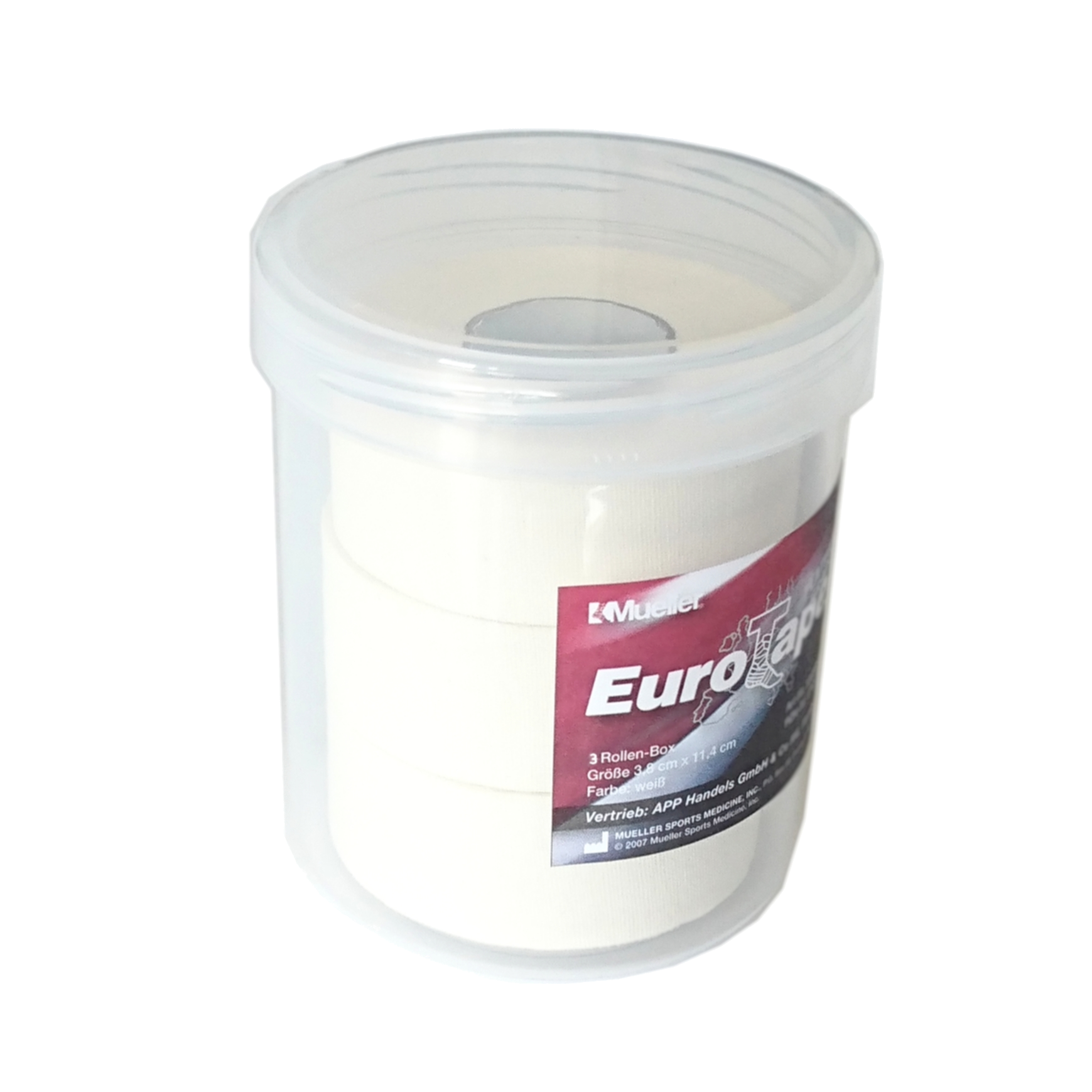 Mueller EuroTape Platinum Grade 2,5cm 3-Rollen-Physio-Dose 1305943R seitlich