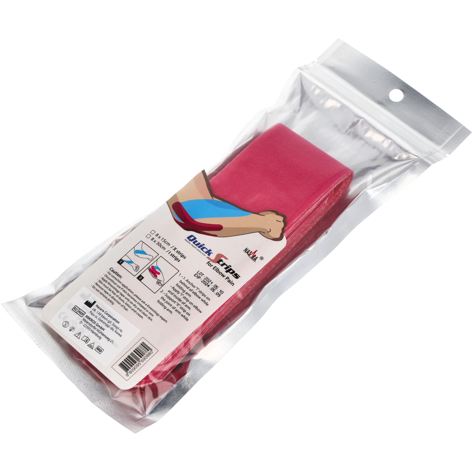 Nasara Kinesiologie Tape Pain Pack Elbow Pink Verpackung