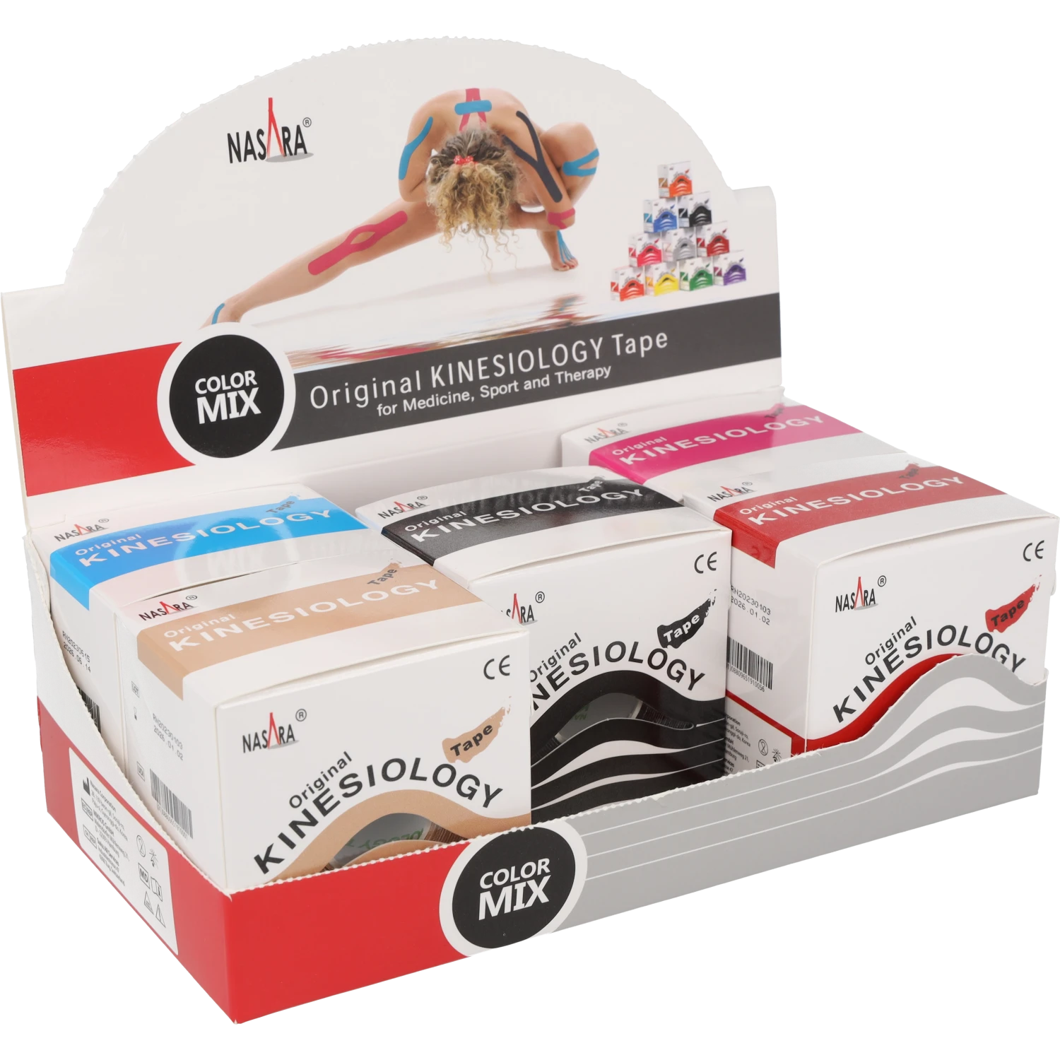 Nasara Kinesiologie Tape 5cm 5er Sparset Displaybox Nasara Kinesiologie Tape 5cm 5er Sparset Displaybox schräg