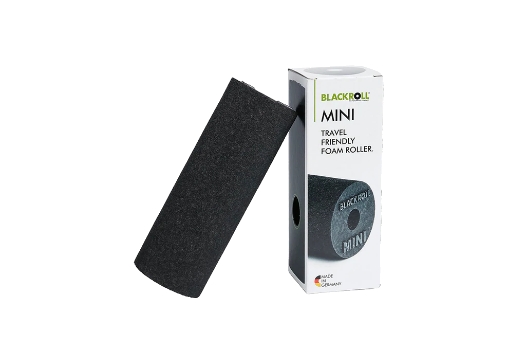 Blackroll MINI Faszienrolle schwarz Rolle an Verpackung angelehnt