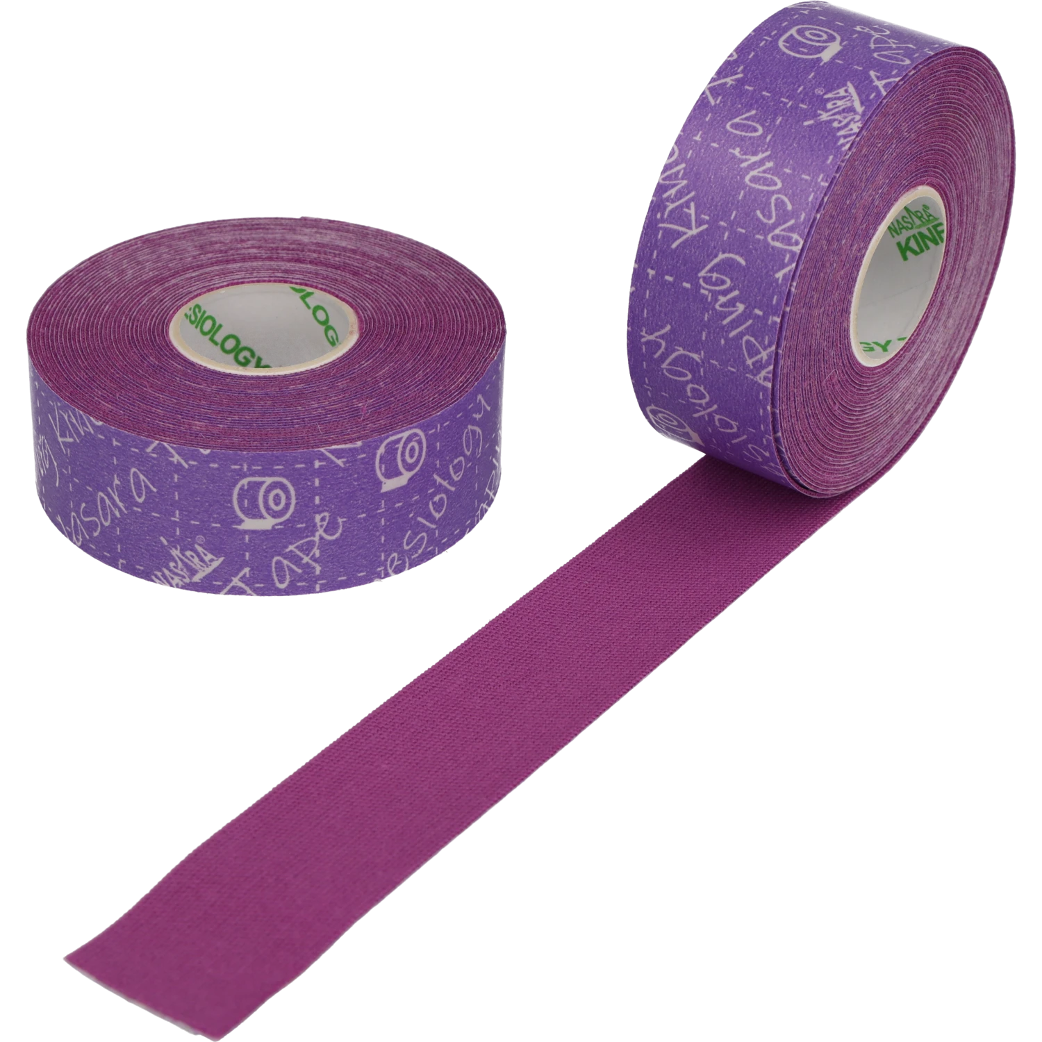 Nasara Kinesiologie Tape 2,5cm Lila zwei Einzelrolle nebeneinander