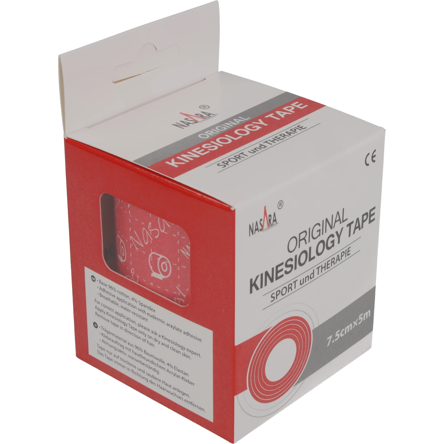 Nasara Kinesiologie Tape 7,5cm Rot Verpackung
