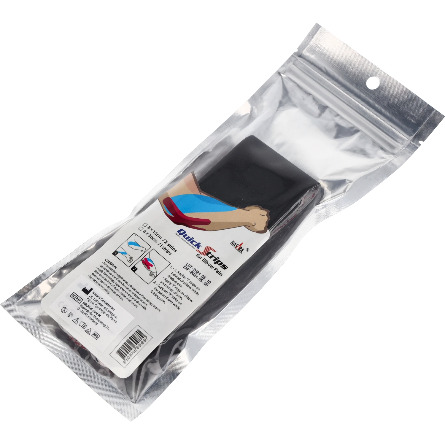 Nasara Kinesiologie Tape Pain Pack Elbow Schwarz Verpackung
