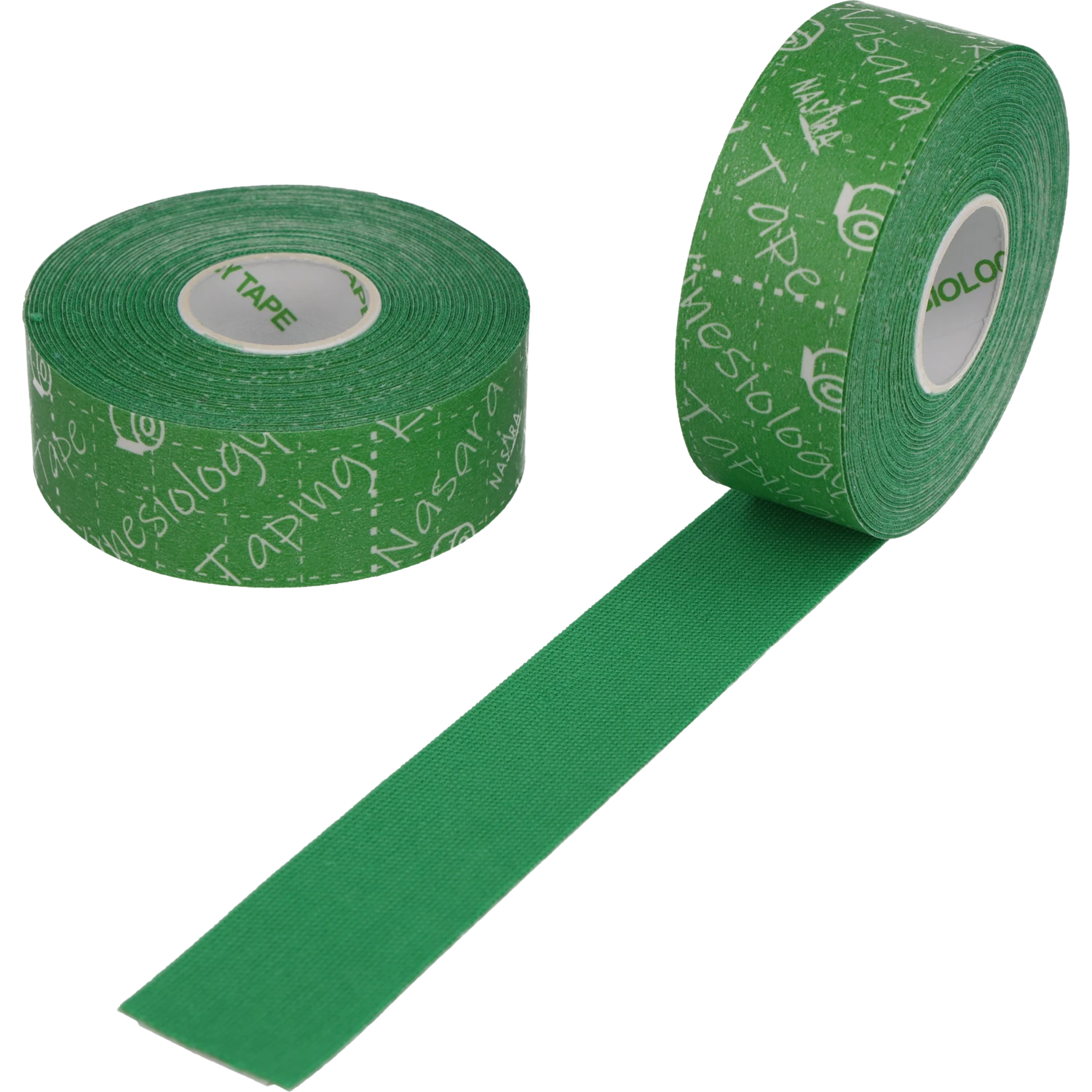Nasra Kinesiologie Tape 2,5cm Grün zwei Einzelrollen nebeneinander