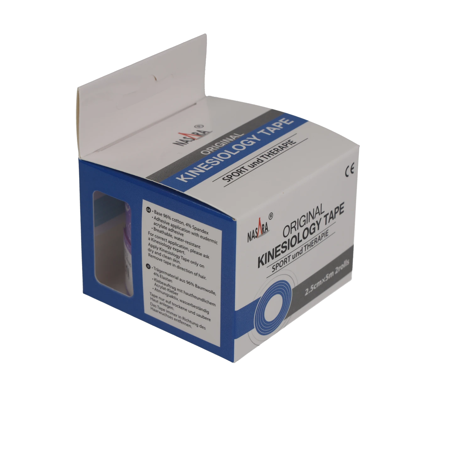 Nasara Kinesiologie Tape 2,5cm Lila Verpackung
