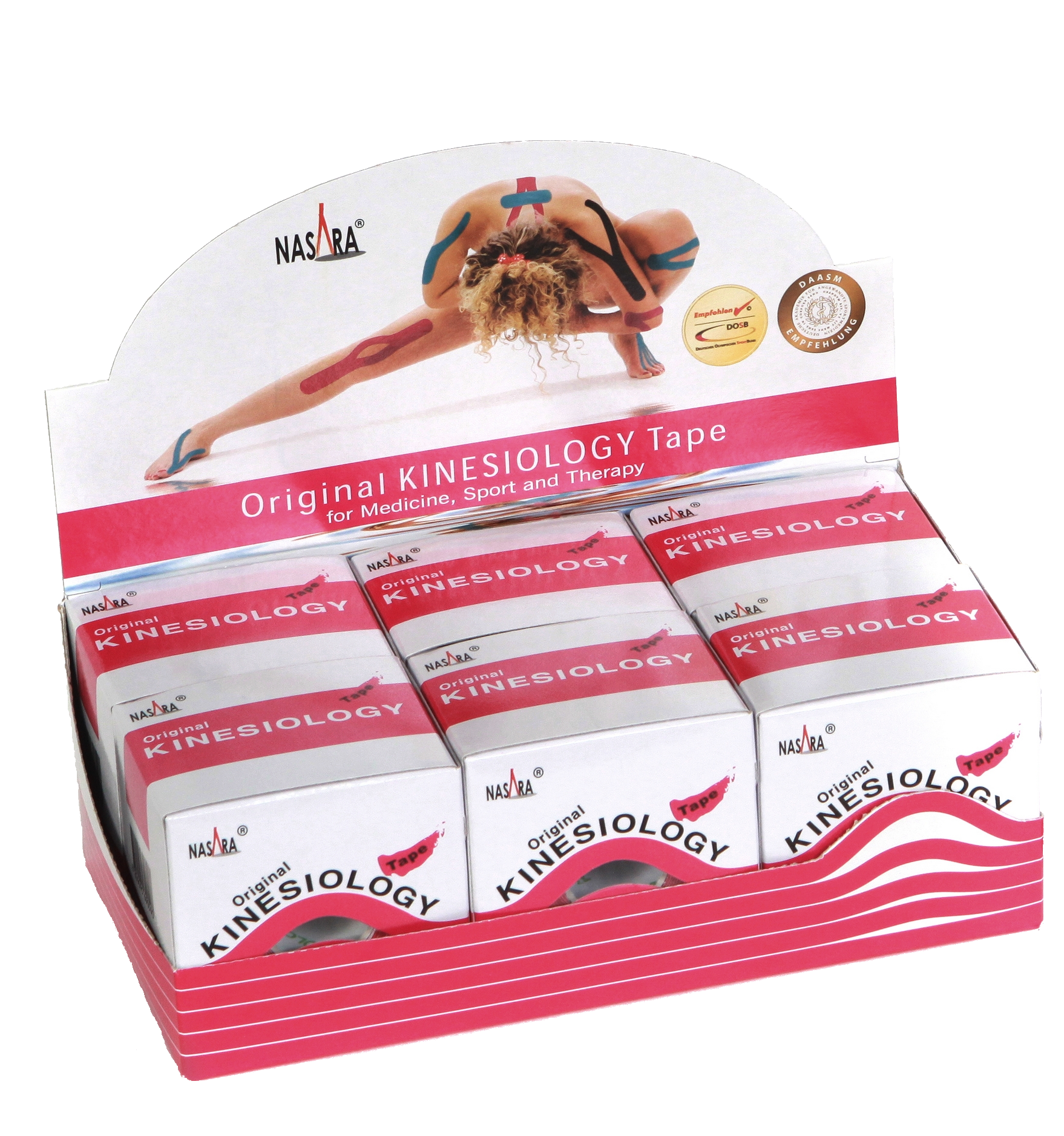 Nasara Kinesiologie Tape 6er Box Pink Displaybox offen