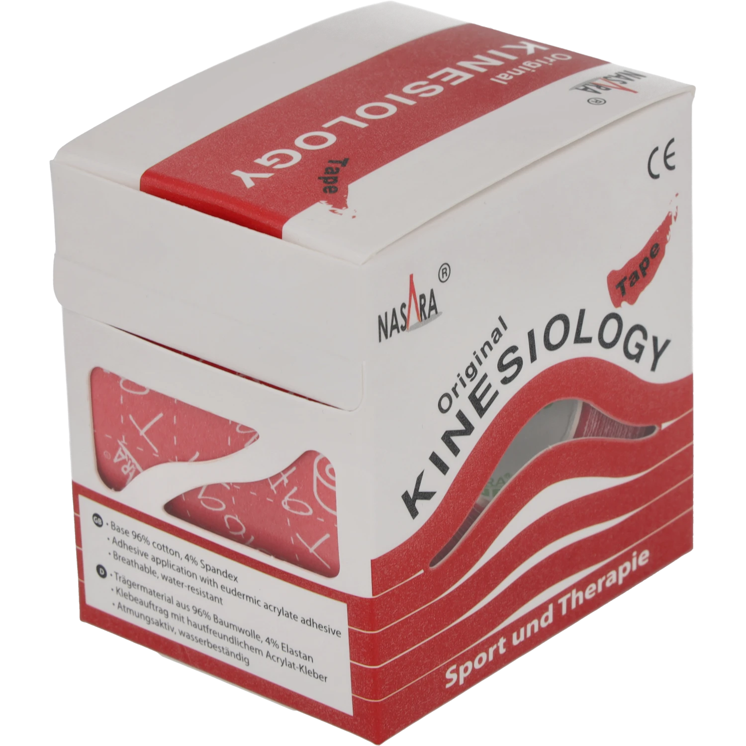 Nasara Kinesiologie Tape 5cm Rot Verpackung seitlich