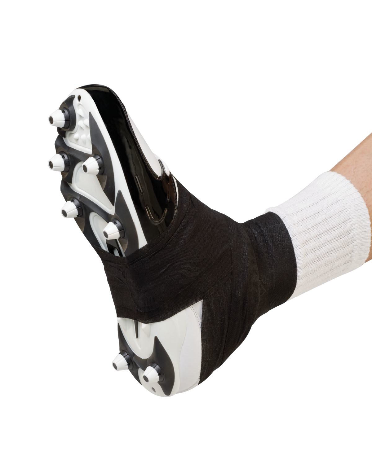 Mueller Flexlight Tape schwarz 26447 Anwendung Mueller Flexlight Tape schwarz 2647 Anwendung am Sprungelenk um Stollenschuh